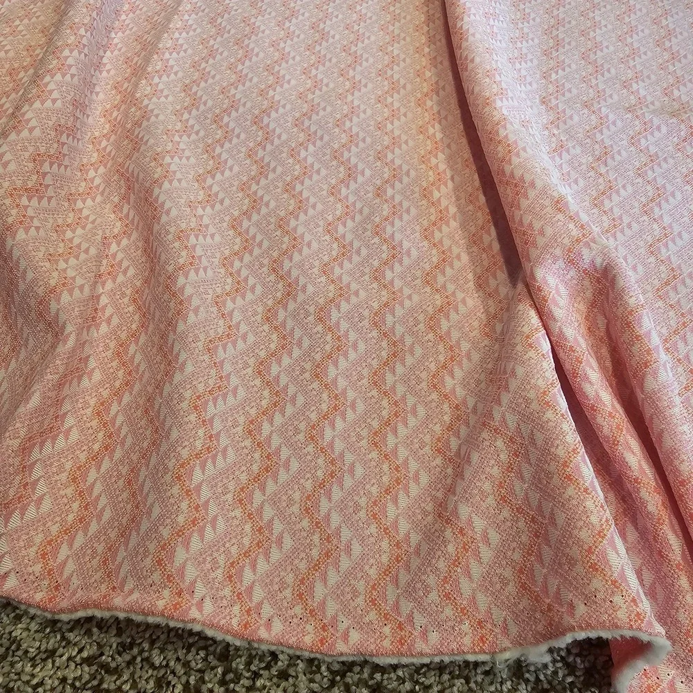 1970s Vintage Pink Orange Salmon Geometric Linear Polyester Fabric Yardage #69